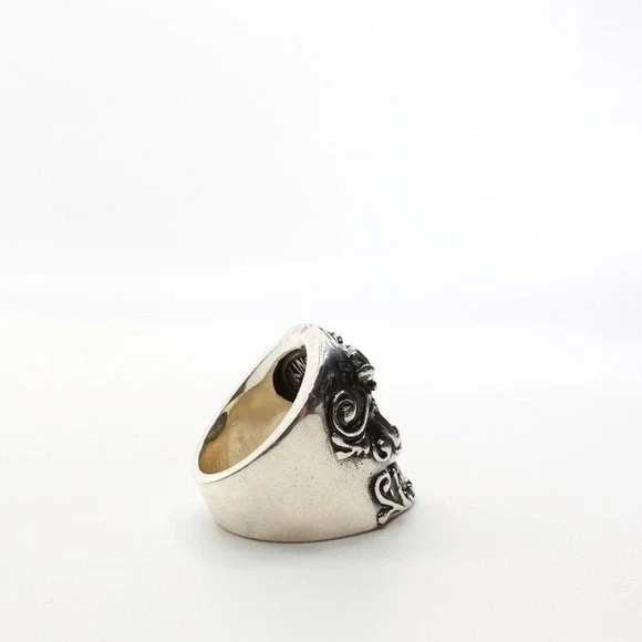 King Baby Studio Floral Scroll Belief Skull Ring Silver .925 MSRP $615 Size 8 - Picture 7 of 12